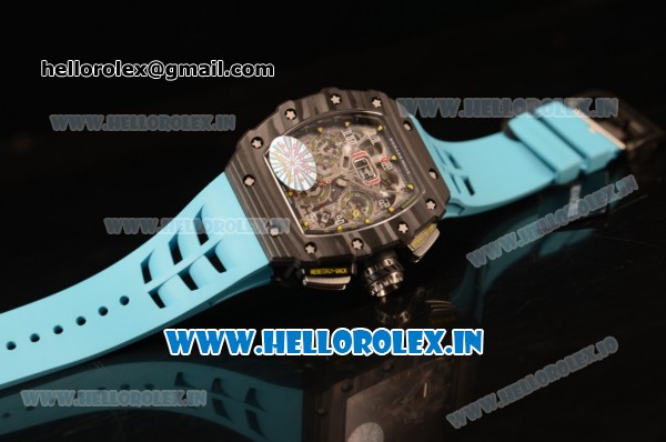 Richard Mille RM11-03 Swiss Valjoux 7750 Automatic Carbon Fiber Case Skeleton Dial With Arabic Numeral Markers Blue Rubber Strap 1:1 Original(KV) - Click Image to Close